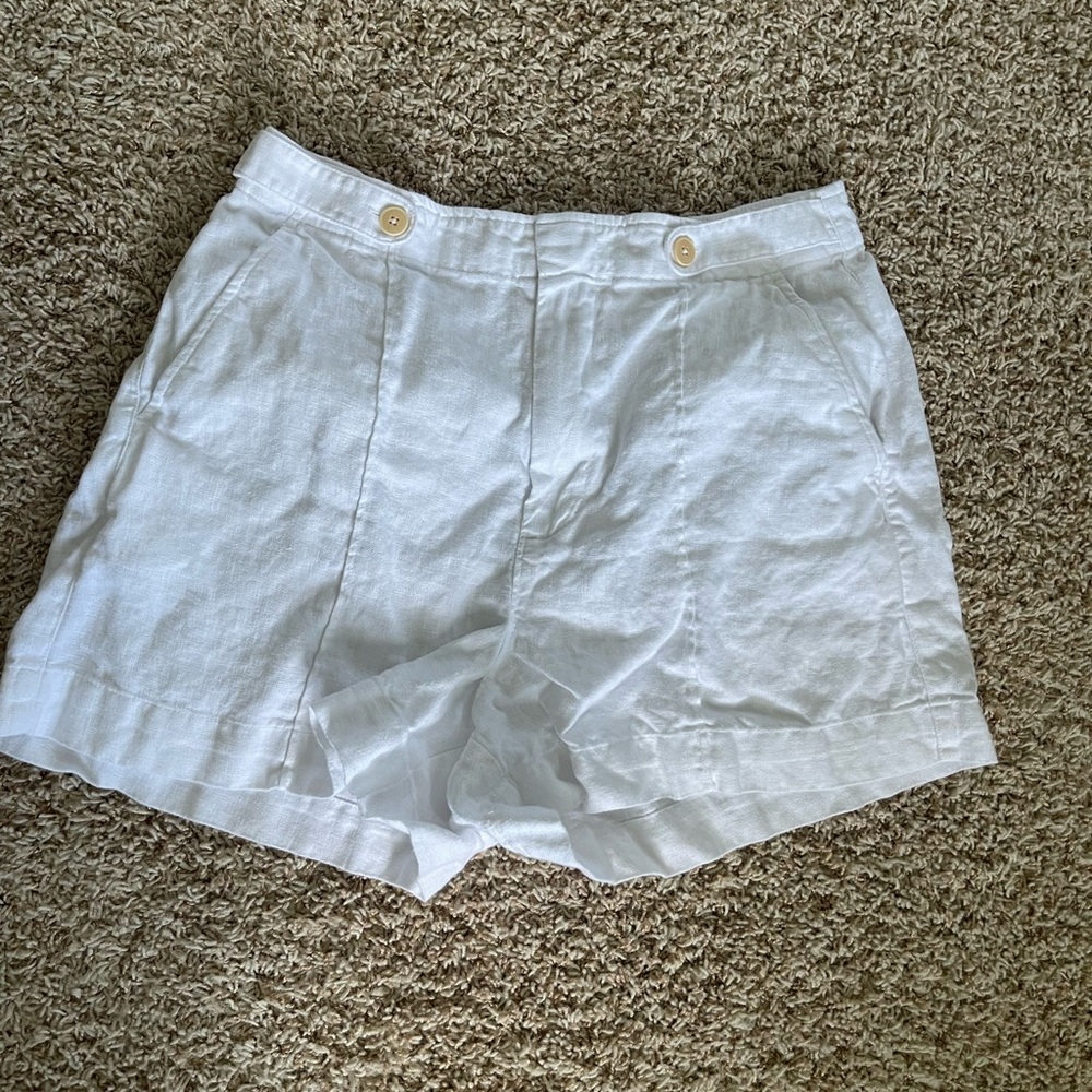 Madewell White Linen Classic Button Tab Shorts Size 12